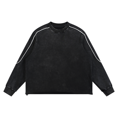 Unisex Mineral Wash Piping Raw Hem Sweatshirt in black