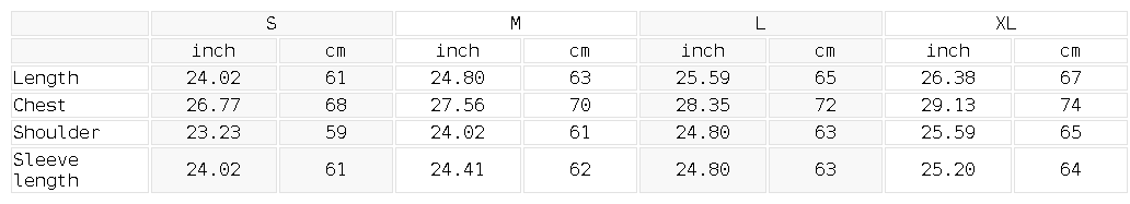 Size chart for the Unisex Mineral Wash Pullover Sweatshirt