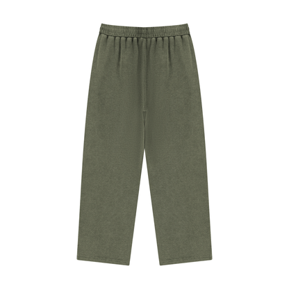 Unisex Mineral Wash Straight Leg Sweatpants in army green, alternate angle