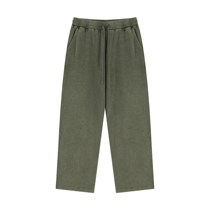Unisex Mineral Wash Straight Leg Sweatpants in army green
