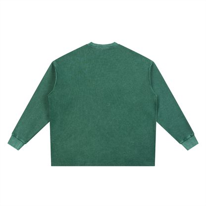 Unisex Mineral Wash Waffle Oversized T-Shirt in blackish green, alternate angle