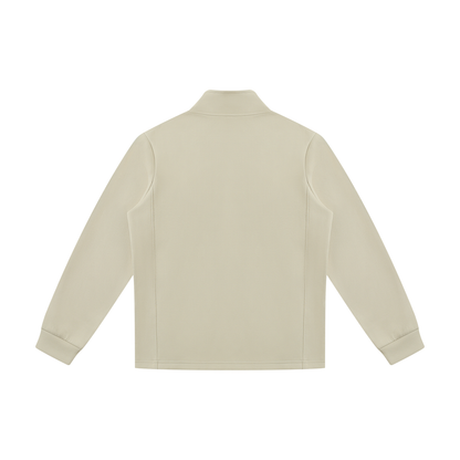 Unisex Minimalist Stand Collar Track Jacket in beige camel, alternate angle