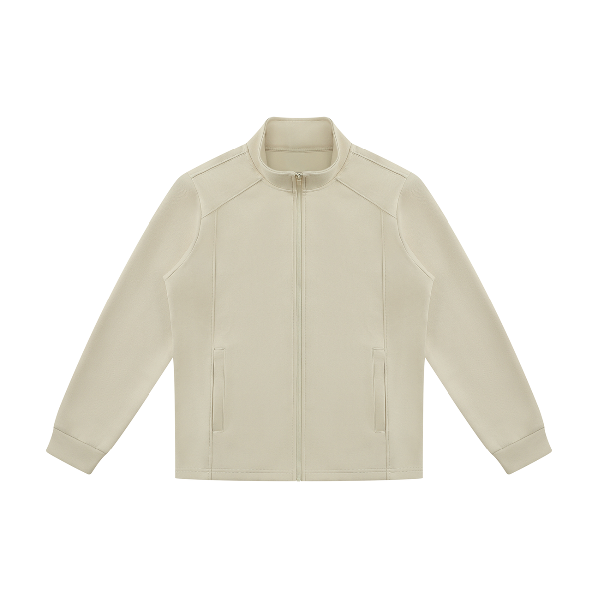 Unisex Minimalist Stand Collar Track Jacket in beige camel