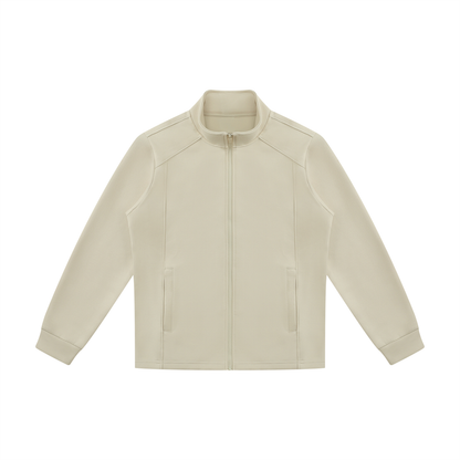 Unisex Minimalist Stand Collar Track Jacket in beige camel