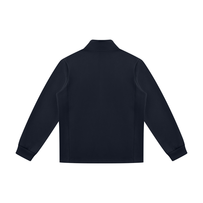 Unisex Minimalist Stand Collar Track Jacket in navy blue, alternate angle