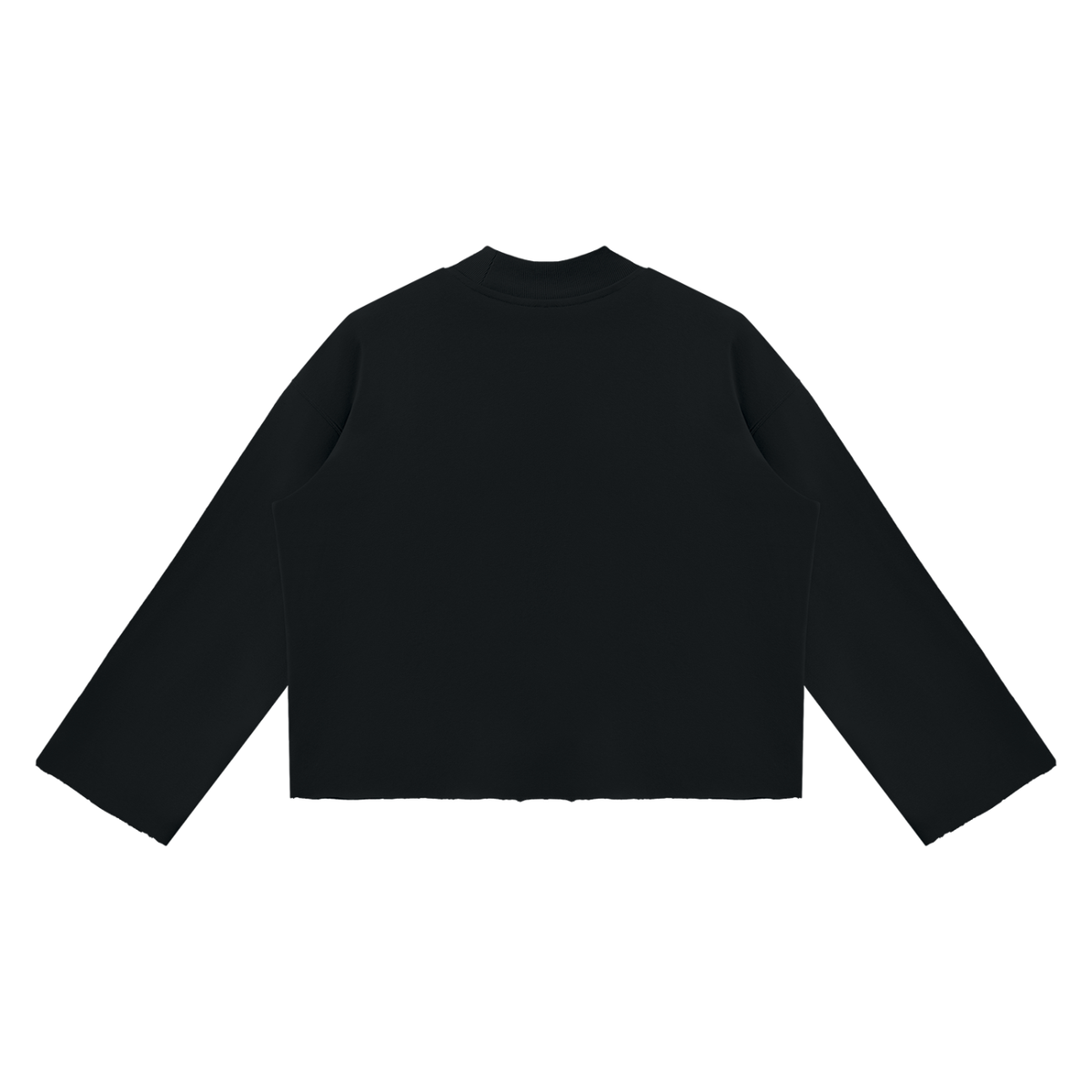 Unisex Mock Neck Raw Edge Boxy Sweatshirt in black, alternate angle