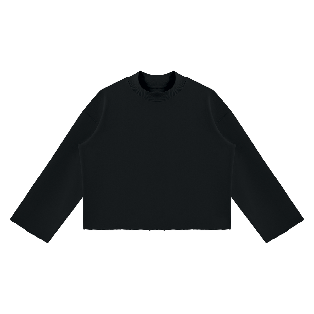 Unisex Mock Neck Raw Edge Boxy Sweatshirt in black