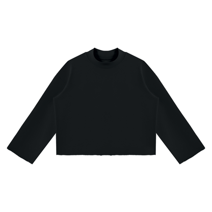 Unisex Mock Neck Raw Edge Boxy Sweatshirt in black