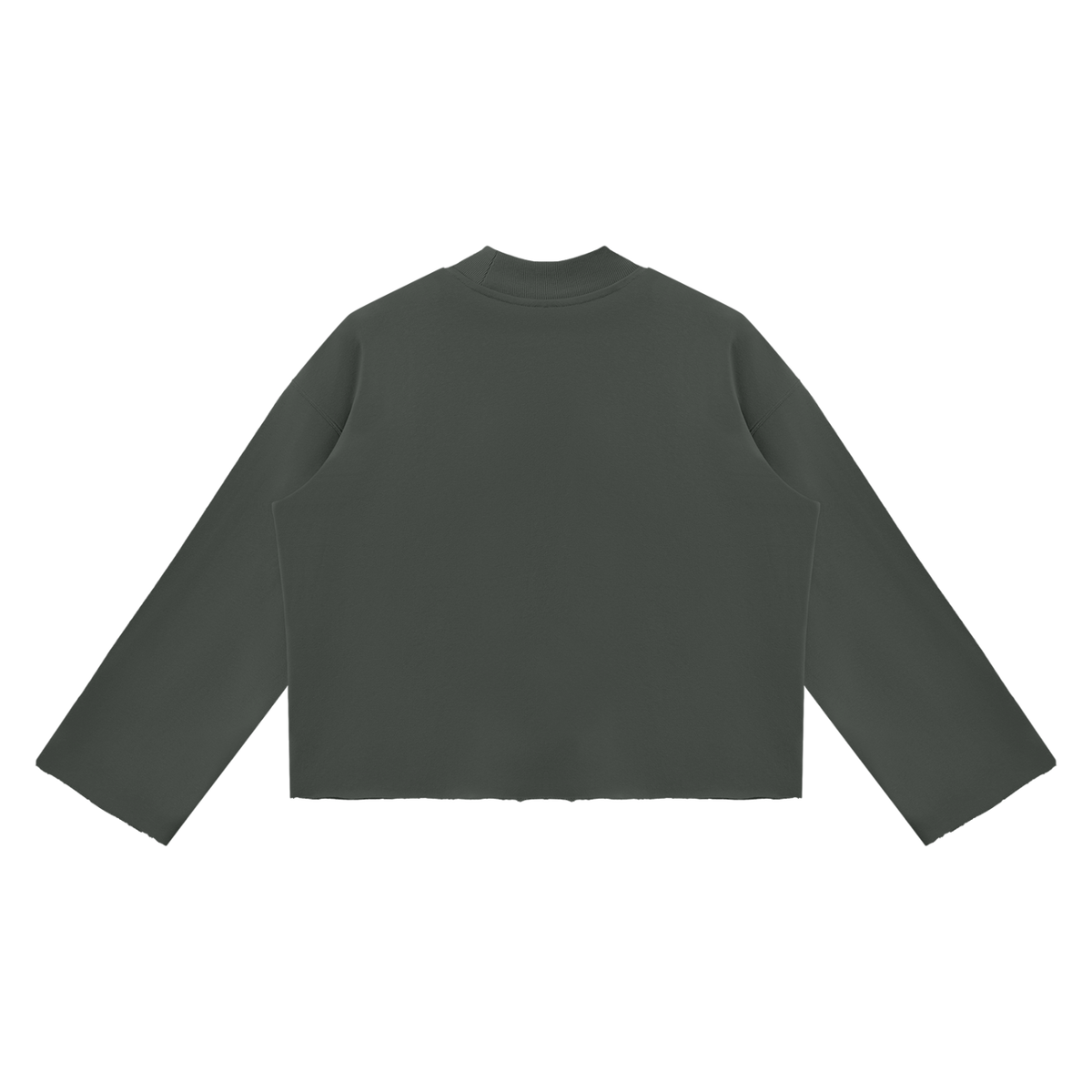 Unisex Mock Neck Raw Edge Boxy Sweatshirt in dark gray, alternate angle