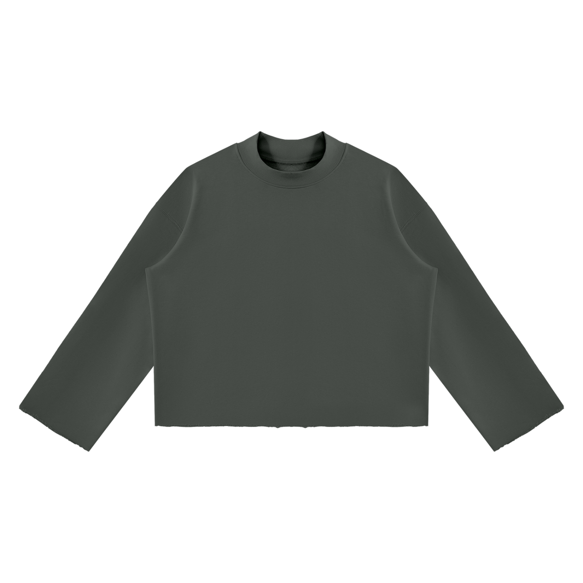 Unisex Mock Neck Raw Edge Boxy Sweatshirt in dark gray