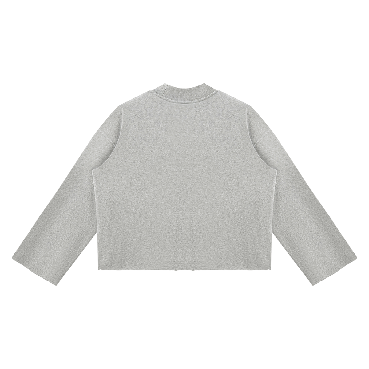 Unisex Mock Neck Raw Edge Boxy Sweatshirt in flower gray, alternate angle