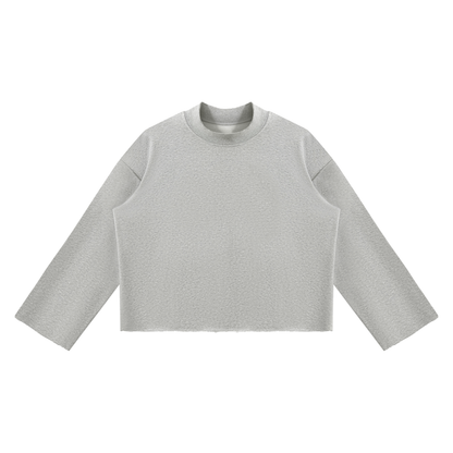 Unisex Mock Neck Raw Edge Boxy Sweatshirt in flower gray