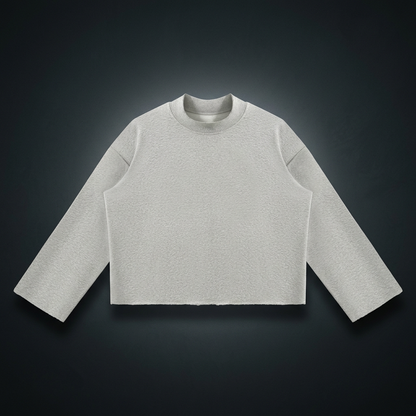 Unisex Mock Neck Raw Edge Boxy Sweatshirt