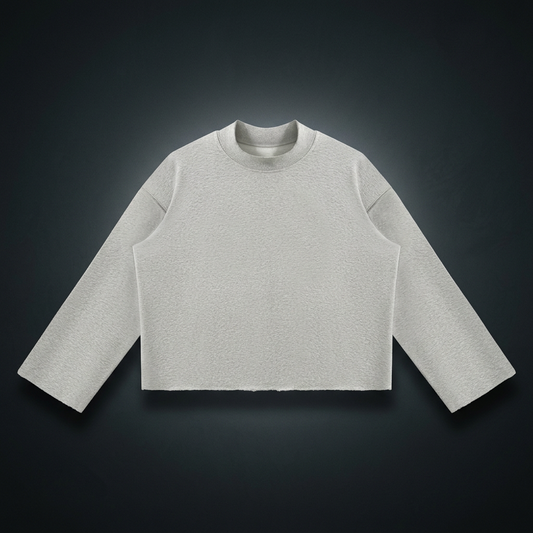 Unisex Mock Neck Raw Edge Boxy Sweatshirt