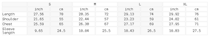 Size chart for the Unisex Oversized Baseball Jersey
