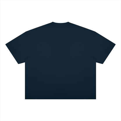 Unisex Oversized Boxy Cotton Blend T-Shirt in navy blue, alternate angle