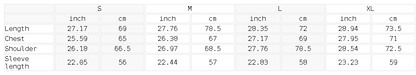 Size chart for the Unisex Oversized Collared Sweatshirt