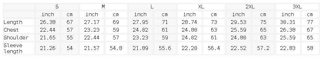 Size chart for the Unisex Oversized Crewneck Sweatshirt