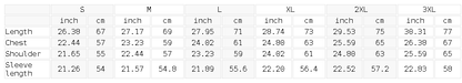 Size chart for the Unisex Oversized Crewneck Sweatshirt