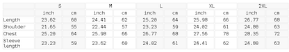 Size chart for the Unisex Oversized Drop Shoulder Hoodie