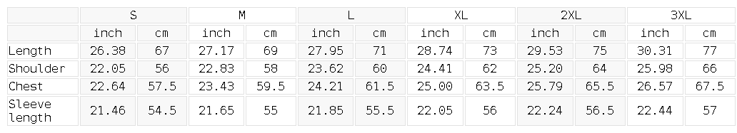 Size chart for the Unisex Oversized Drop Shoulder Pocket Hoodie