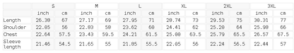 Size chart for the Unisex Oversized Drop Shoulder Pocket Hoodie