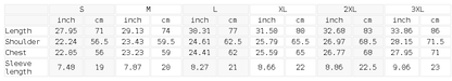 Size chart for the Unisex Oversized Drop Shoulder T-Shirt