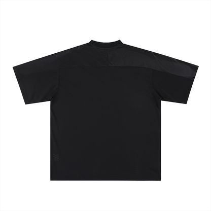 Unisex Oversized Mesh V-Neck Soccer Jersey in black, alternate angle
