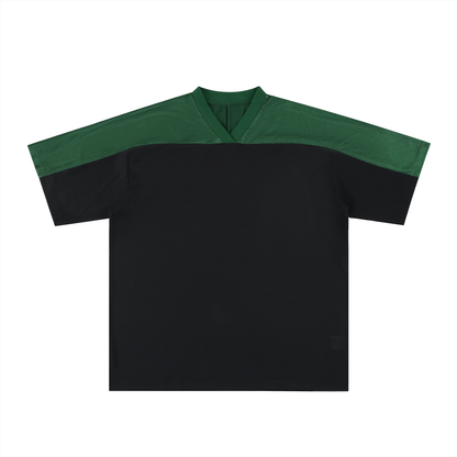 Unisex Oversized Mesh V-Neck Soccer Jersey in dark green with black