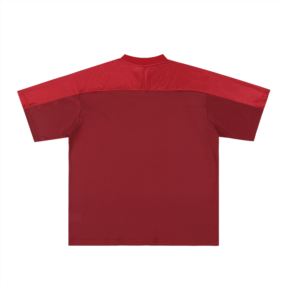Unisex Oversized Mesh V-Neck Soccer Jersey in dark red with dull red, alternate angle