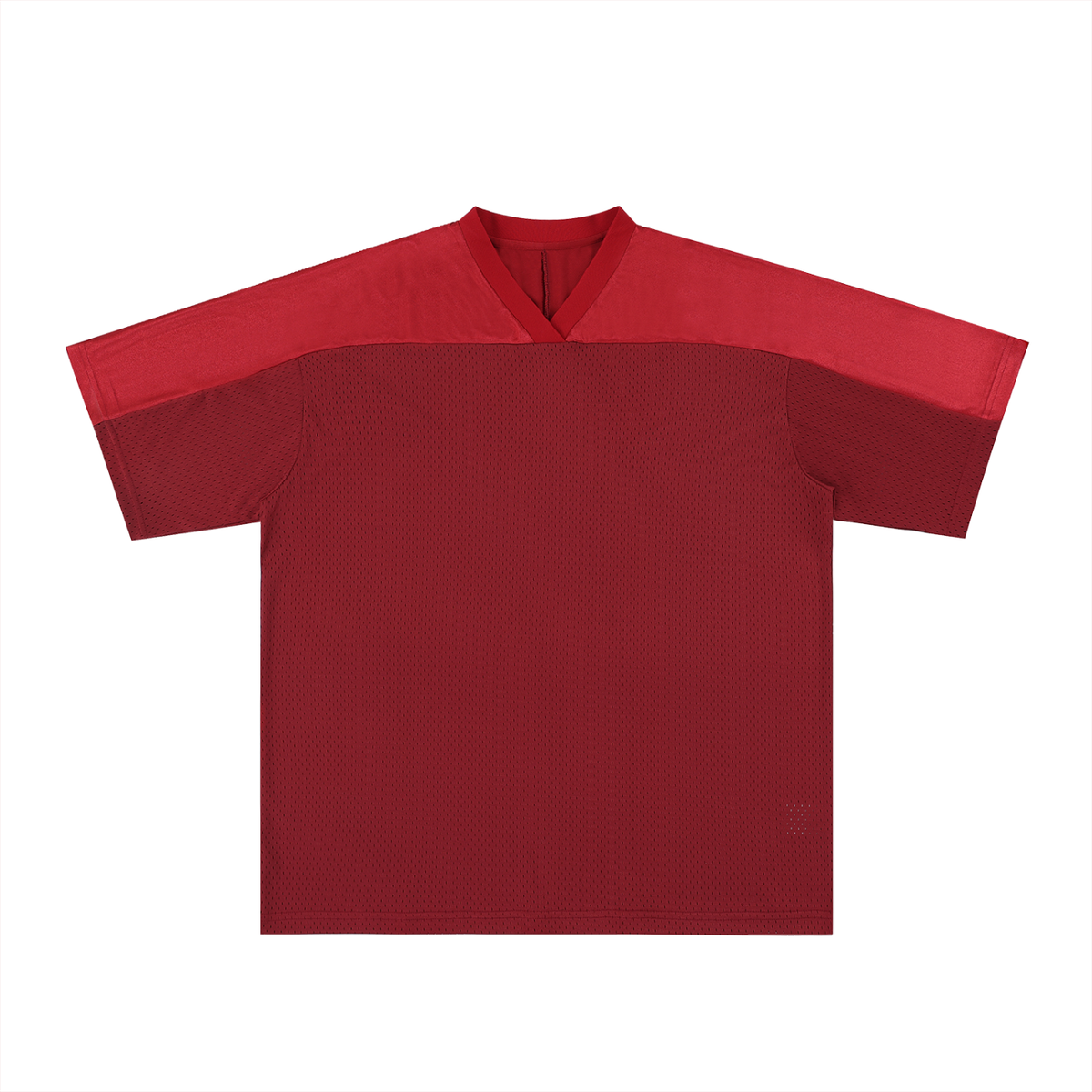 Unisex Oversized Mesh V-Neck Soccer Jersey in dark red with dull red