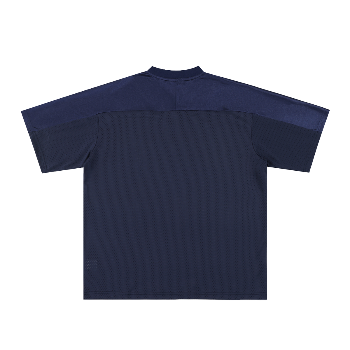 Unisex Oversized Mesh V-Neck Soccer Jersey in navy blue with gray blue, alternate angle