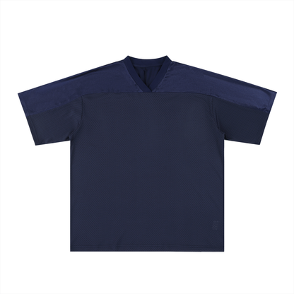 Unisex Oversized Mesh V-Neck Soccer Jersey in navy blue with gray blue