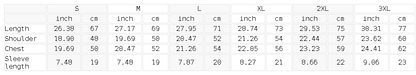 Size chart for the Unisex Oversized Midweight Cotton T-Shirt
