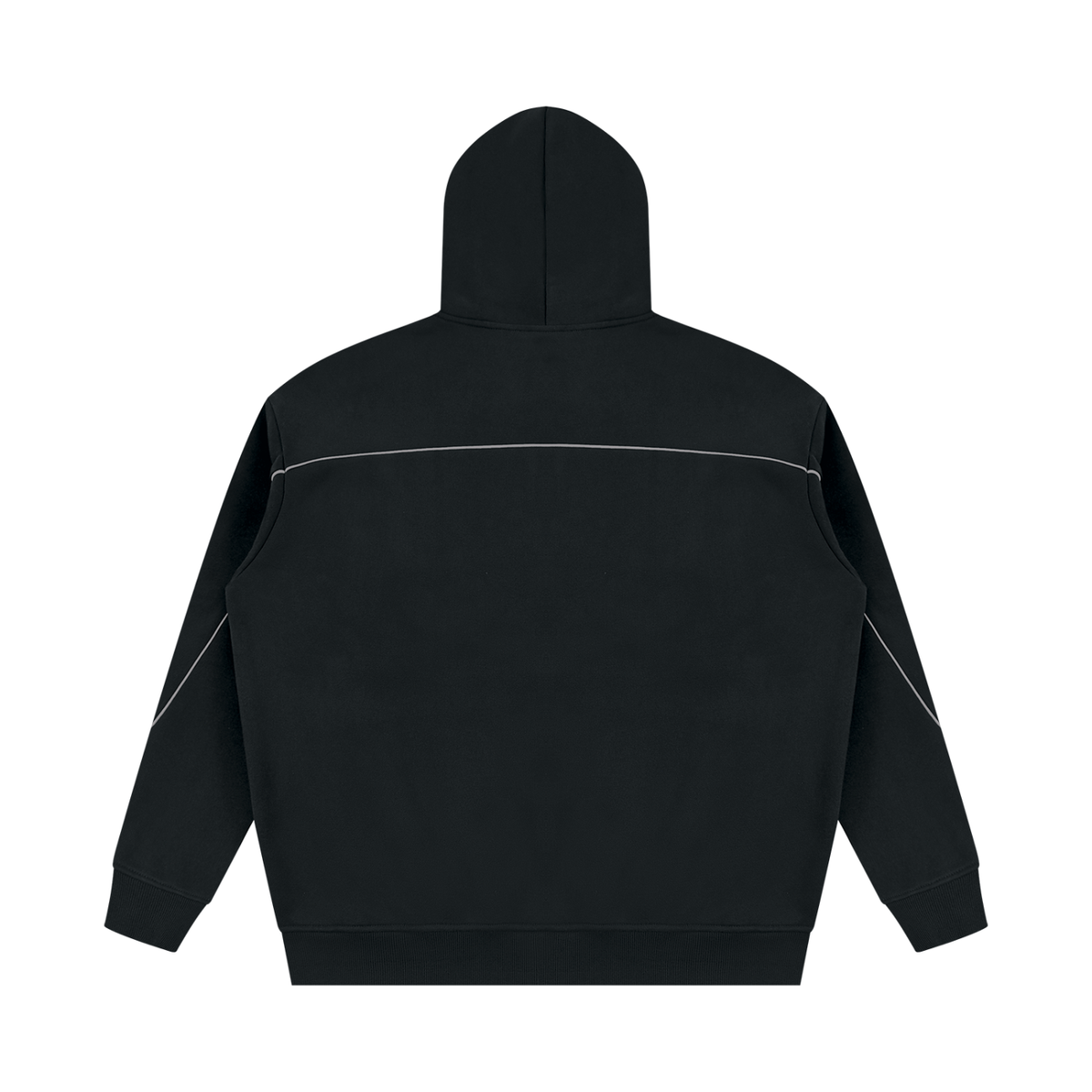 Unisex Oversized Piping Fleece Hoodie in black, alternate angle