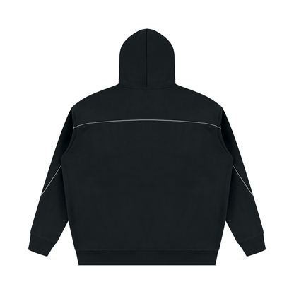 Unisex Oversized Piping Fleece Hoodie in black, alternate angle