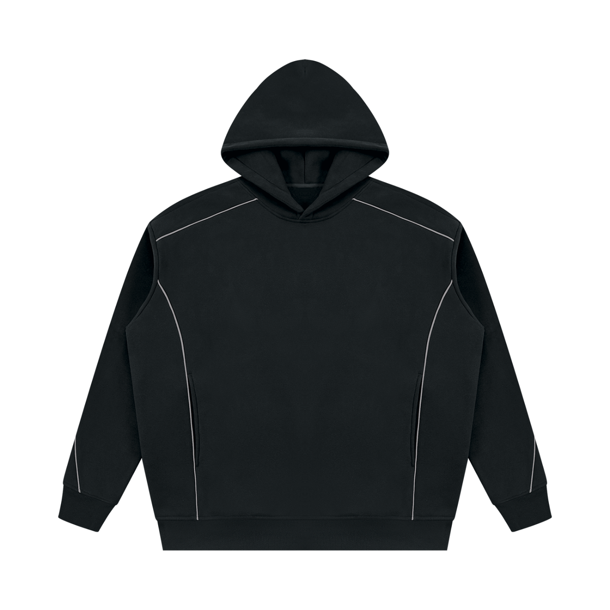 Unisex Oversized Piping Fleece Hoodie in black