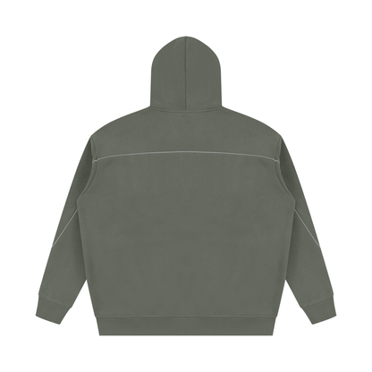 Unisex Oversized Piping Fleece Hoodie in medium gray, alternate angle