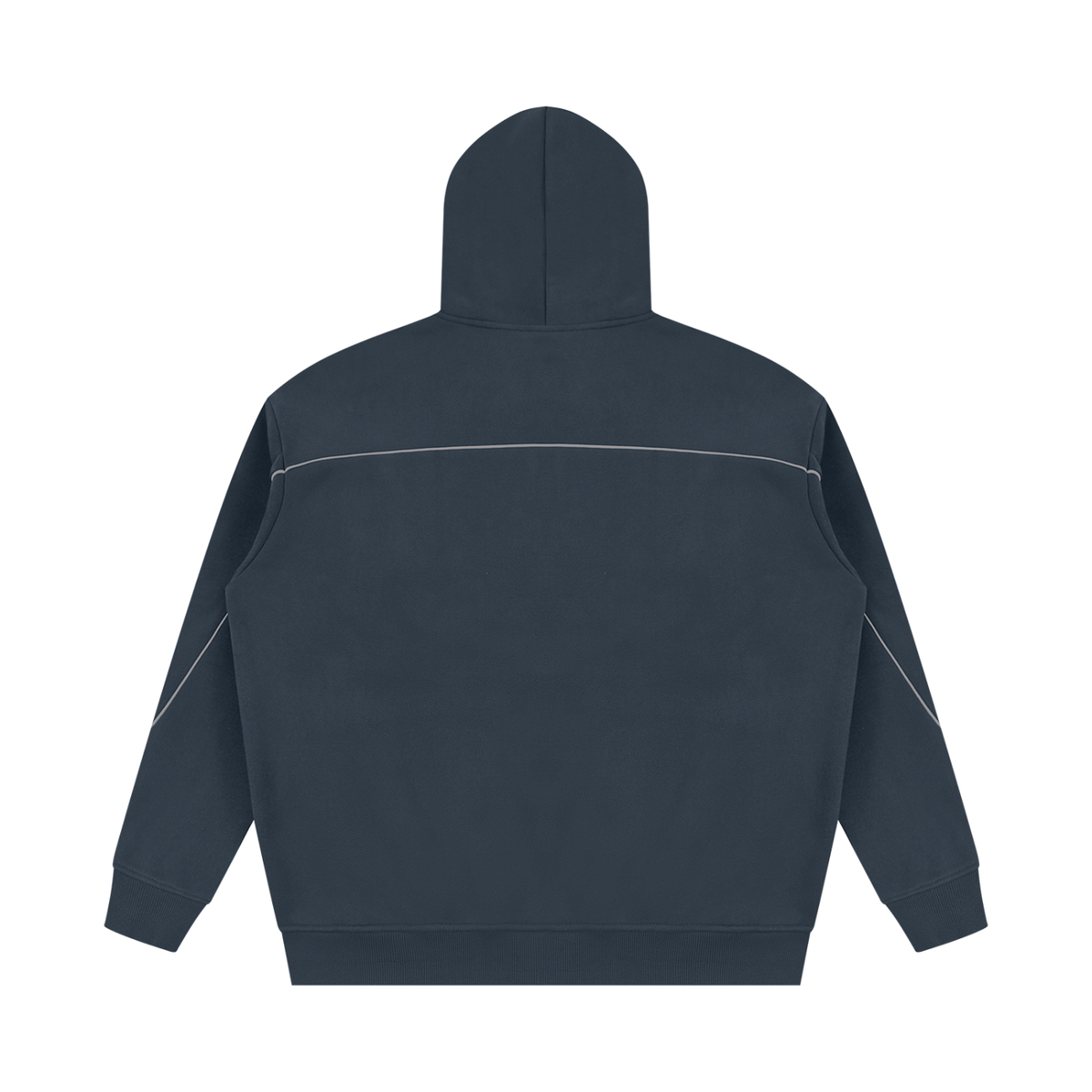 Unisex Oversized Piping Fleece Hoodie in navy blue, alternate angle