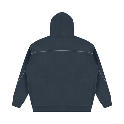 Unisex Oversized Piping Fleece Hoodie in navy blue, alternate angle