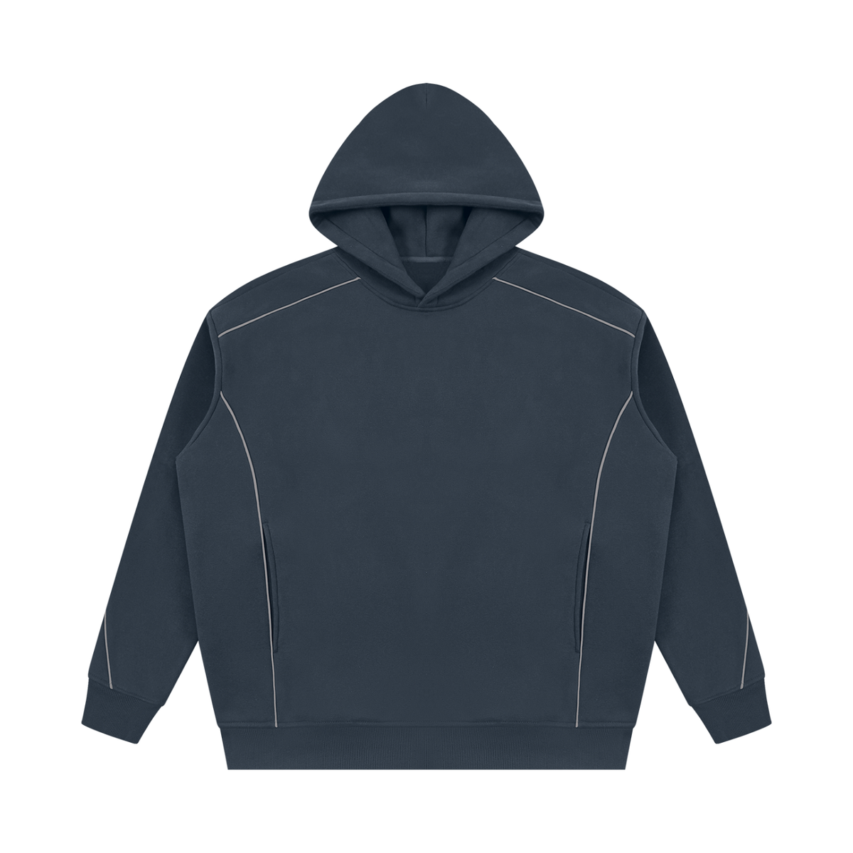 Unisex Oversized Piping Fleece Hoodie in navy blue