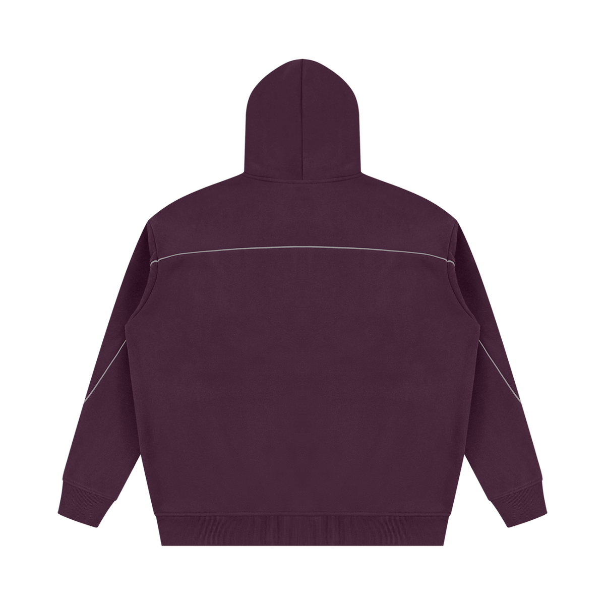 Unisex Oversized Piping Fleece Hoodie in plum purple, alternate angle