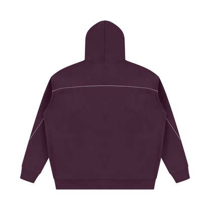 Unisex Oversized Piping Fleece Hoodie in plum purple, alternate angle