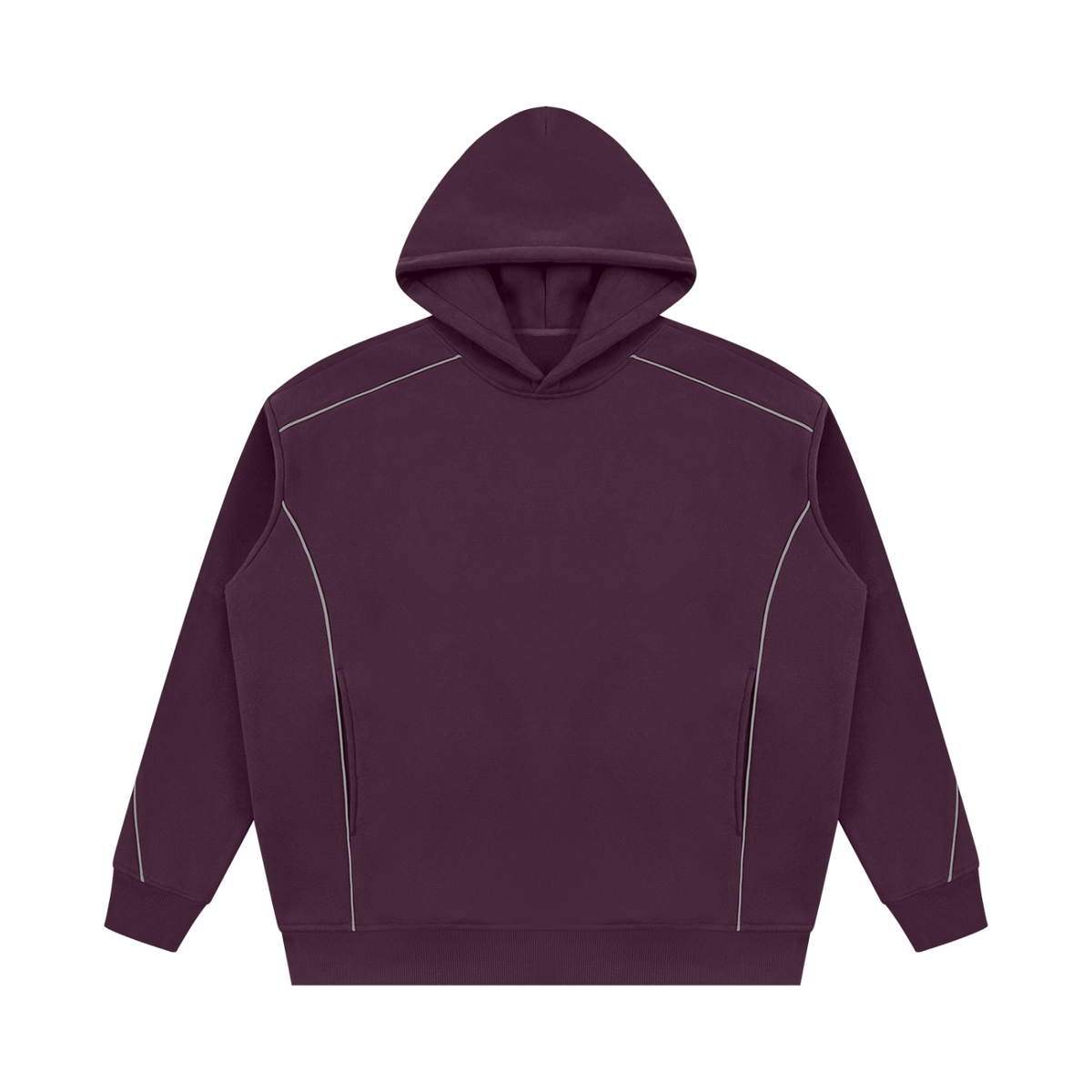 Unisex Oversized Piping Fleece Hoodie in plum purple