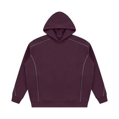Unisex Oversized Piping Fleece Hoodie in plum purple