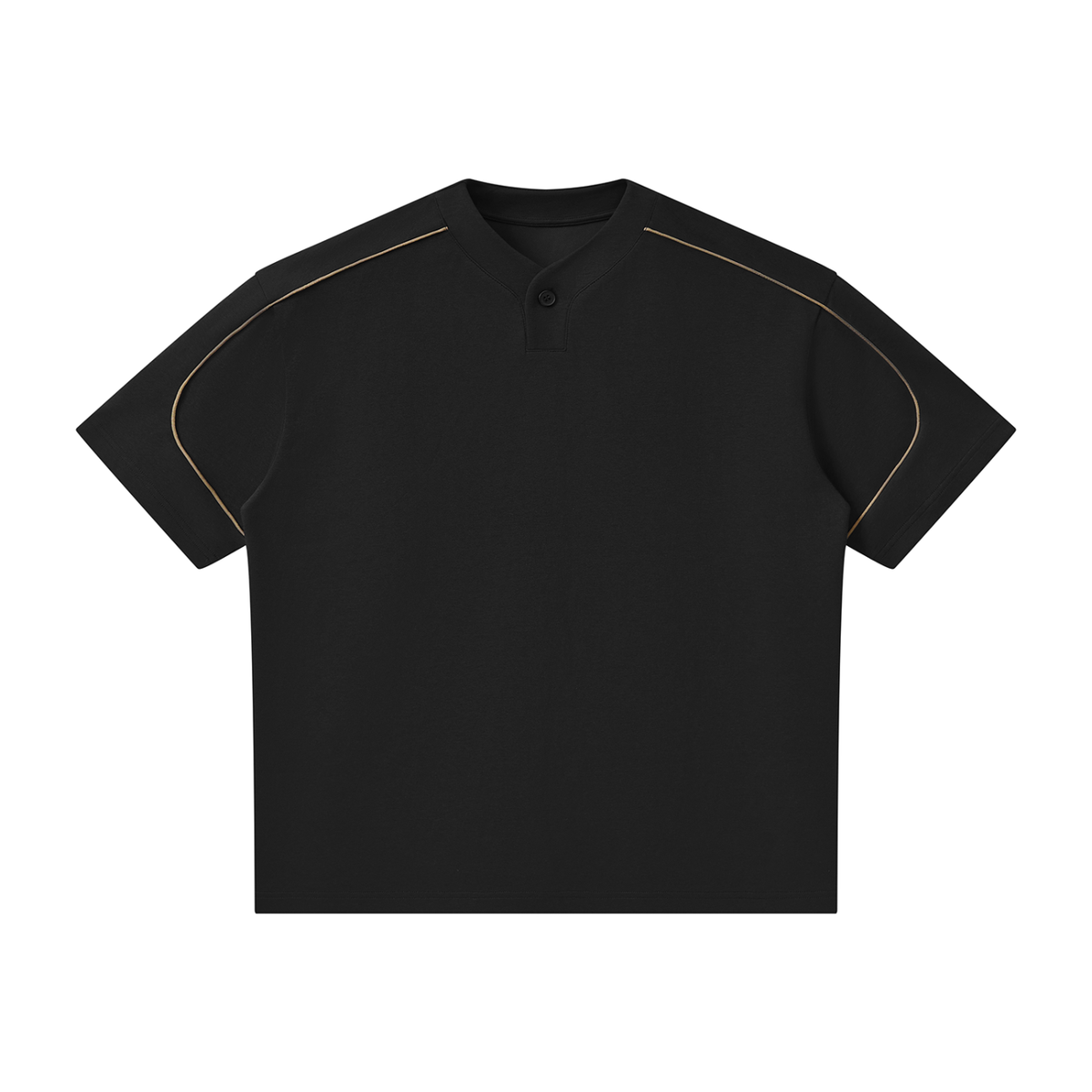 Unisex Oversized Piping Henley T-Shirt in black
