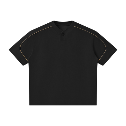 Unisex Oversized Piping Henley T-Shirt in black