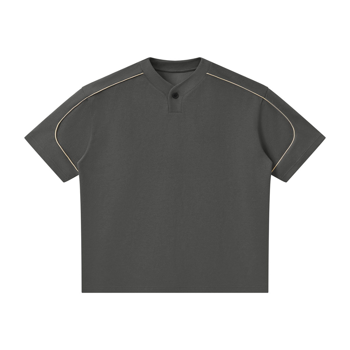Unisex Oversized Piping Henley T-Shirt in dark gray
