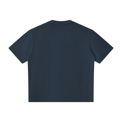 Unisex Oversized Piping Henley T-Shirt in navy blue, alternate angle