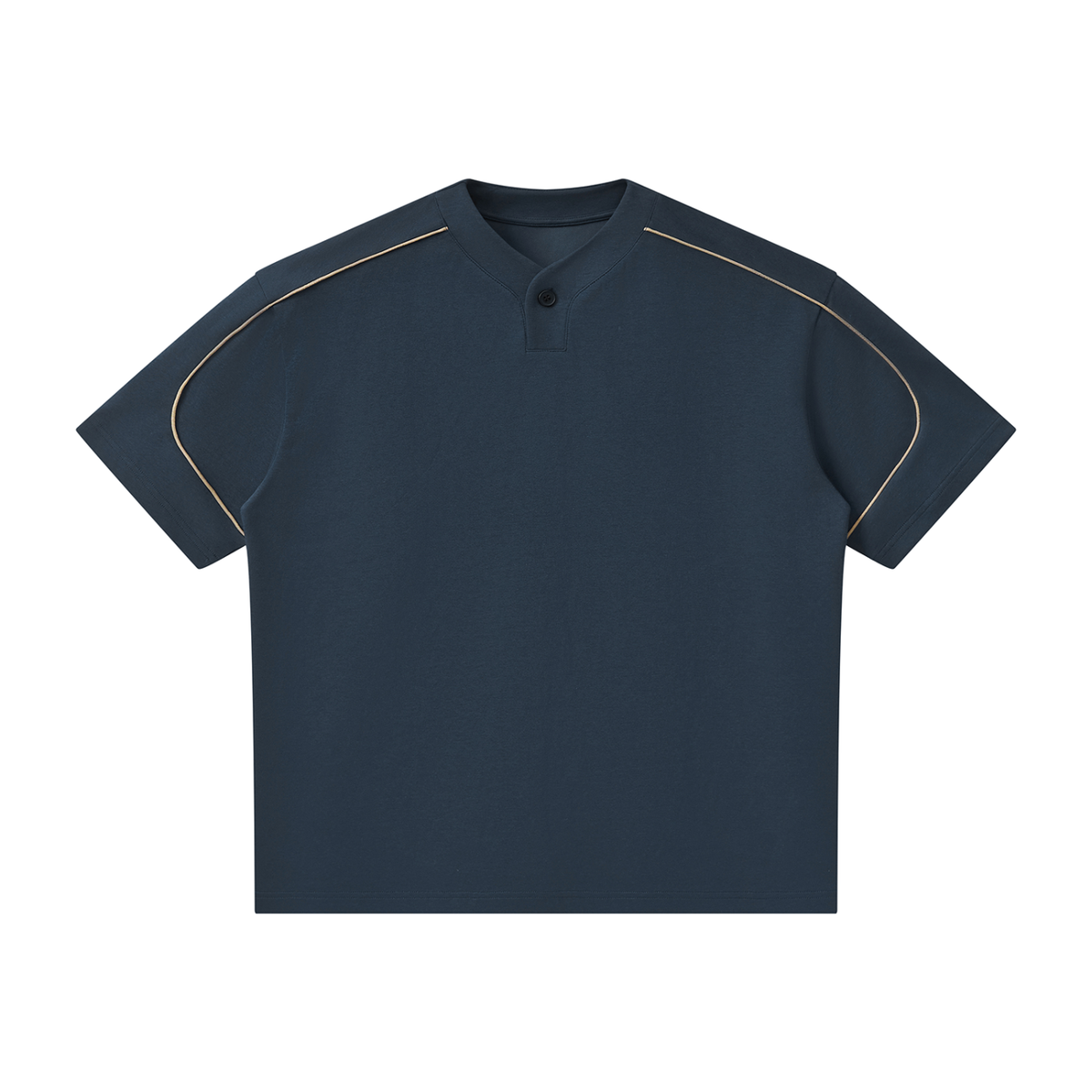 Unisex Oversized Piping Henley T-Shirt in navy blue